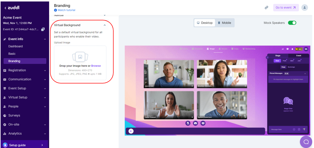 Virtual background settings