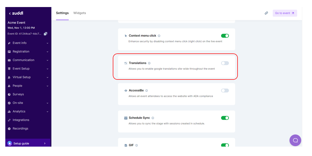 Translation option