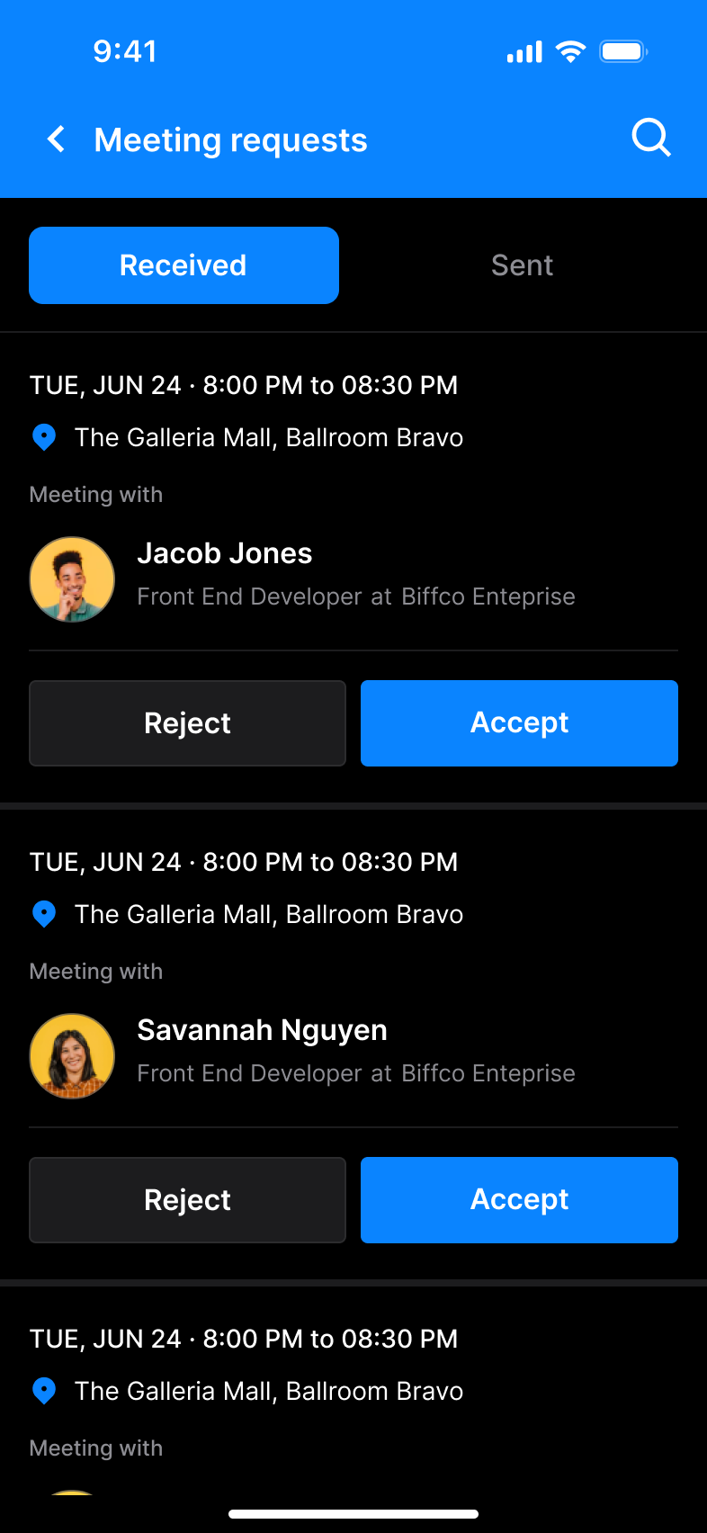 Meeting requests - recieved