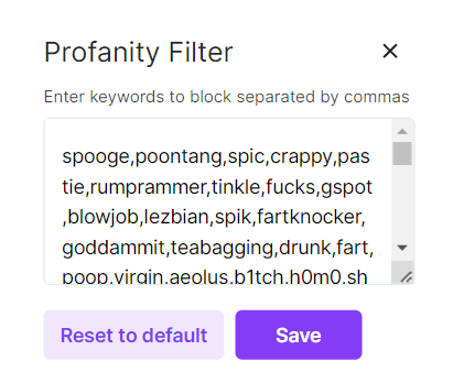 Profanity filter keywords