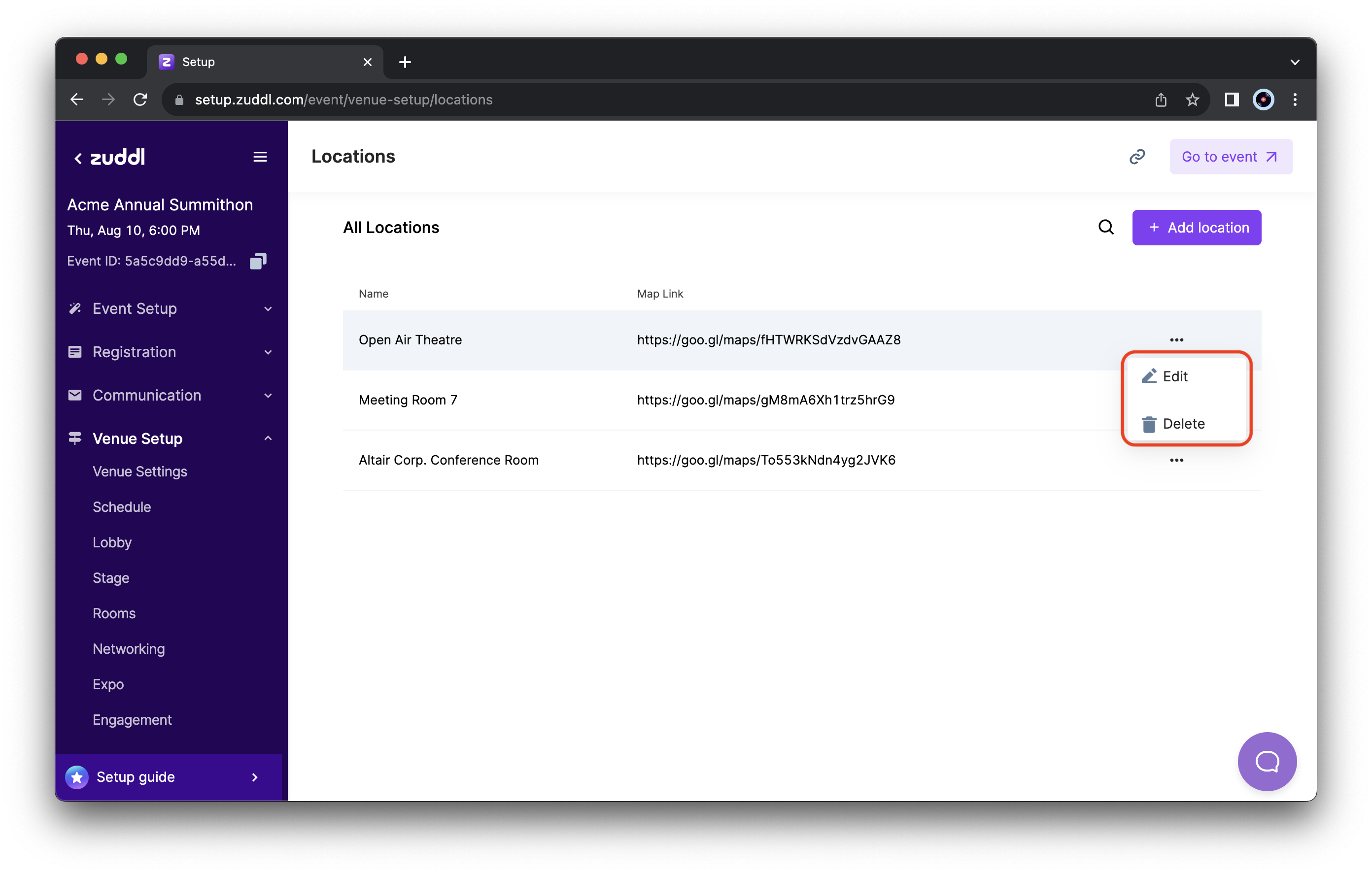 Edit a saved location