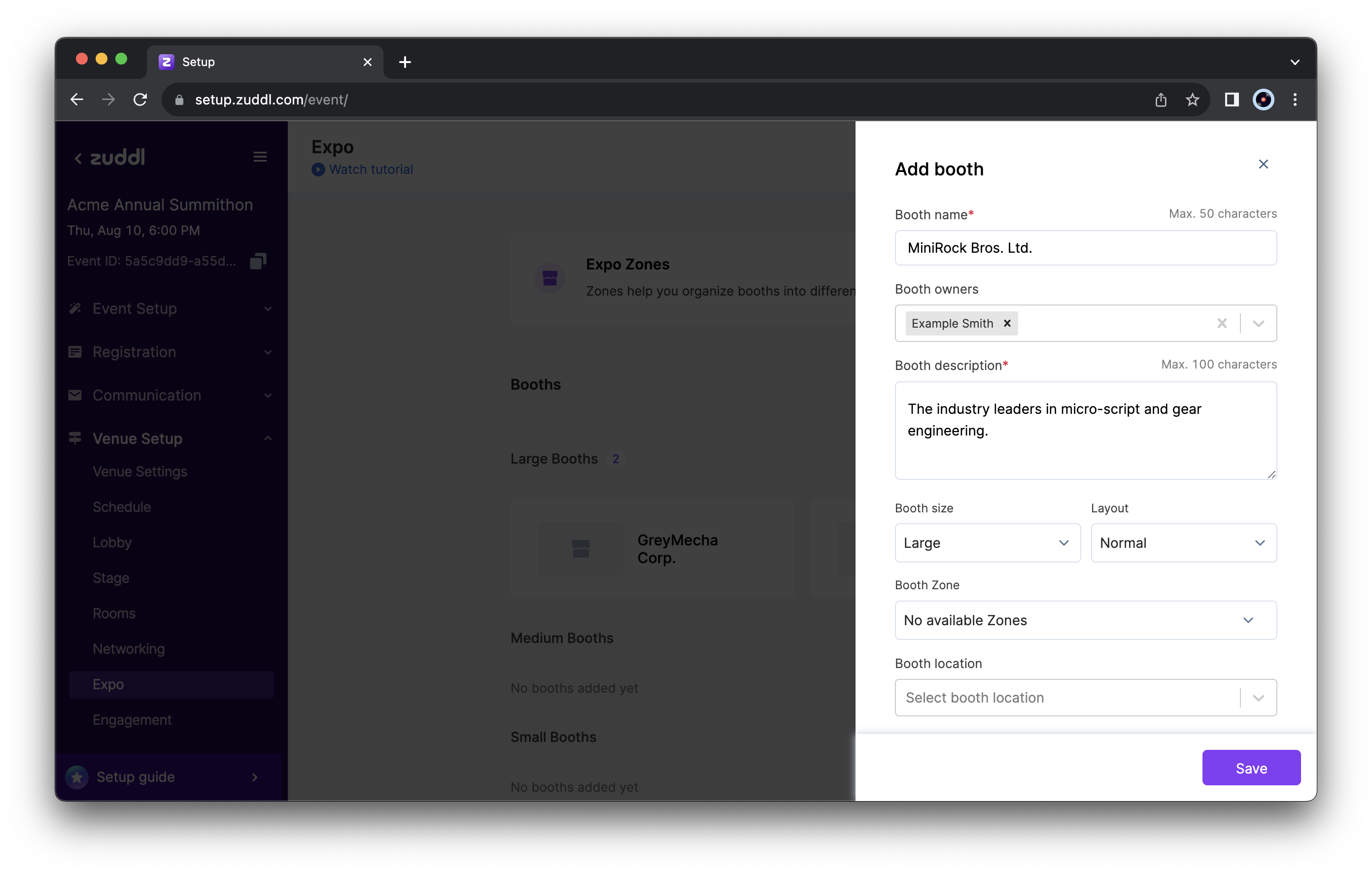 Set up booth details