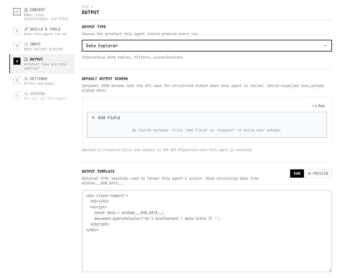 Data Explorer selected in the output type menu
