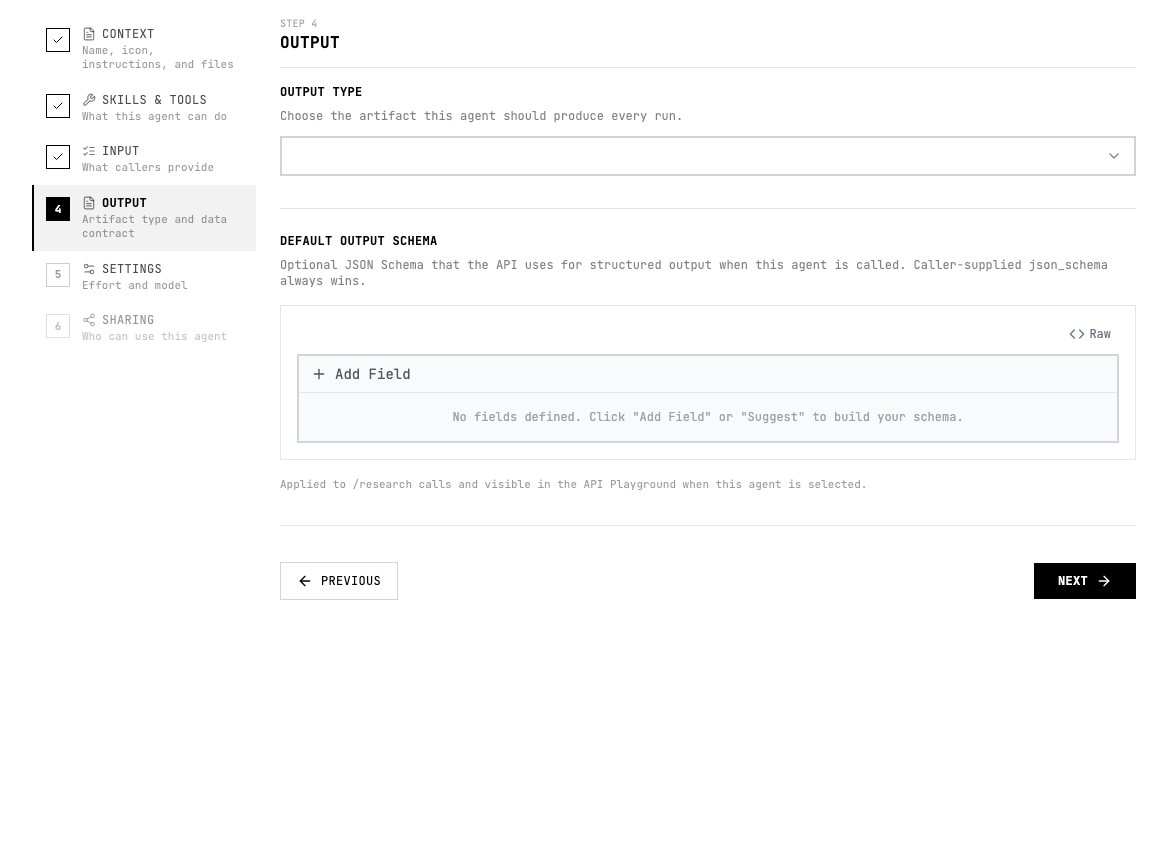 Default output schema area