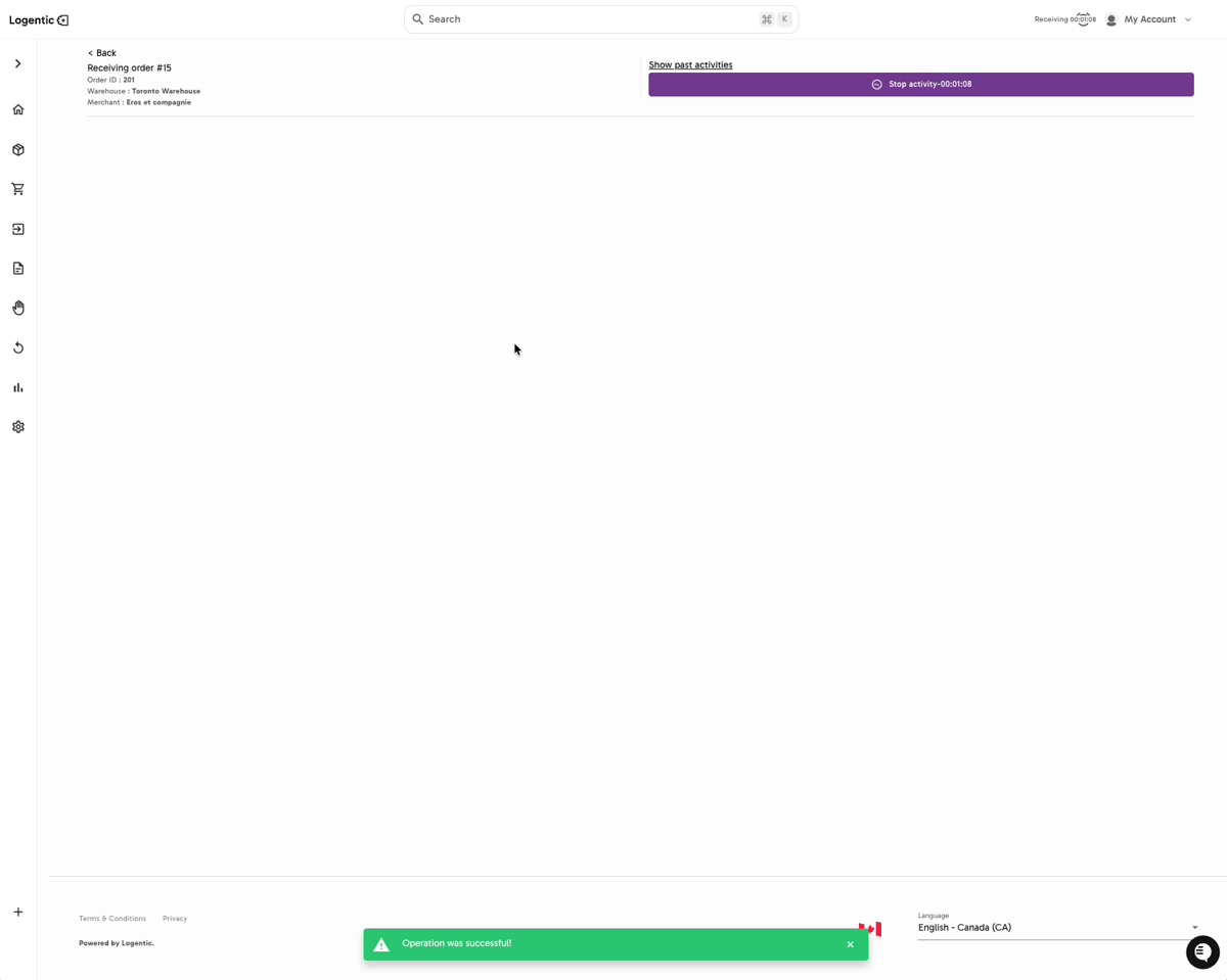 Receiving order screen showing This lane is valid and BOL upload areas