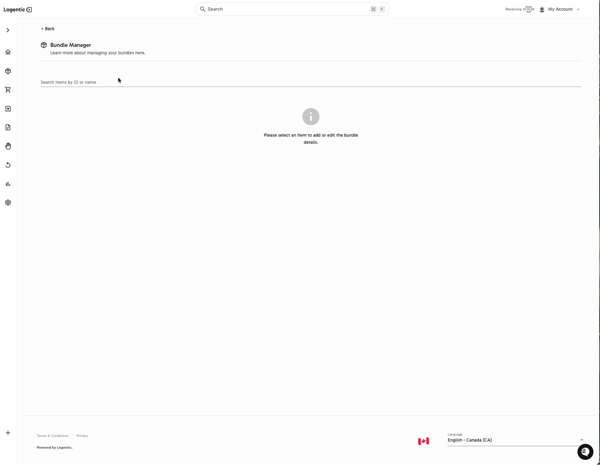 Bundle Manager with search and empty state asking the user to select an item
