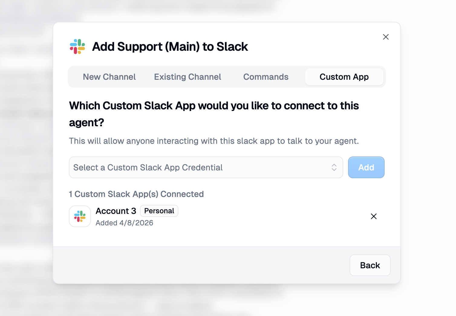 image.png Gumloop Add to Slack modal showing the Custom App tab