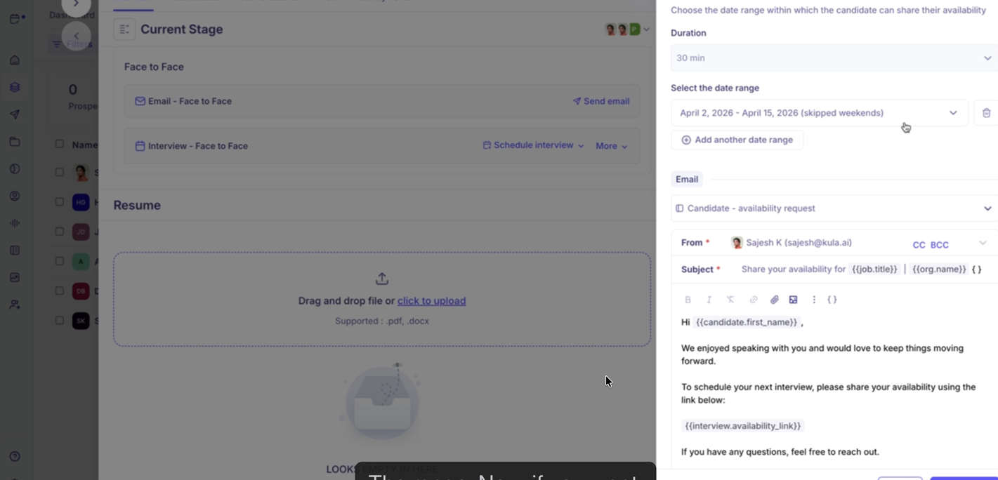 Request availability panel showing Duration and date range fields