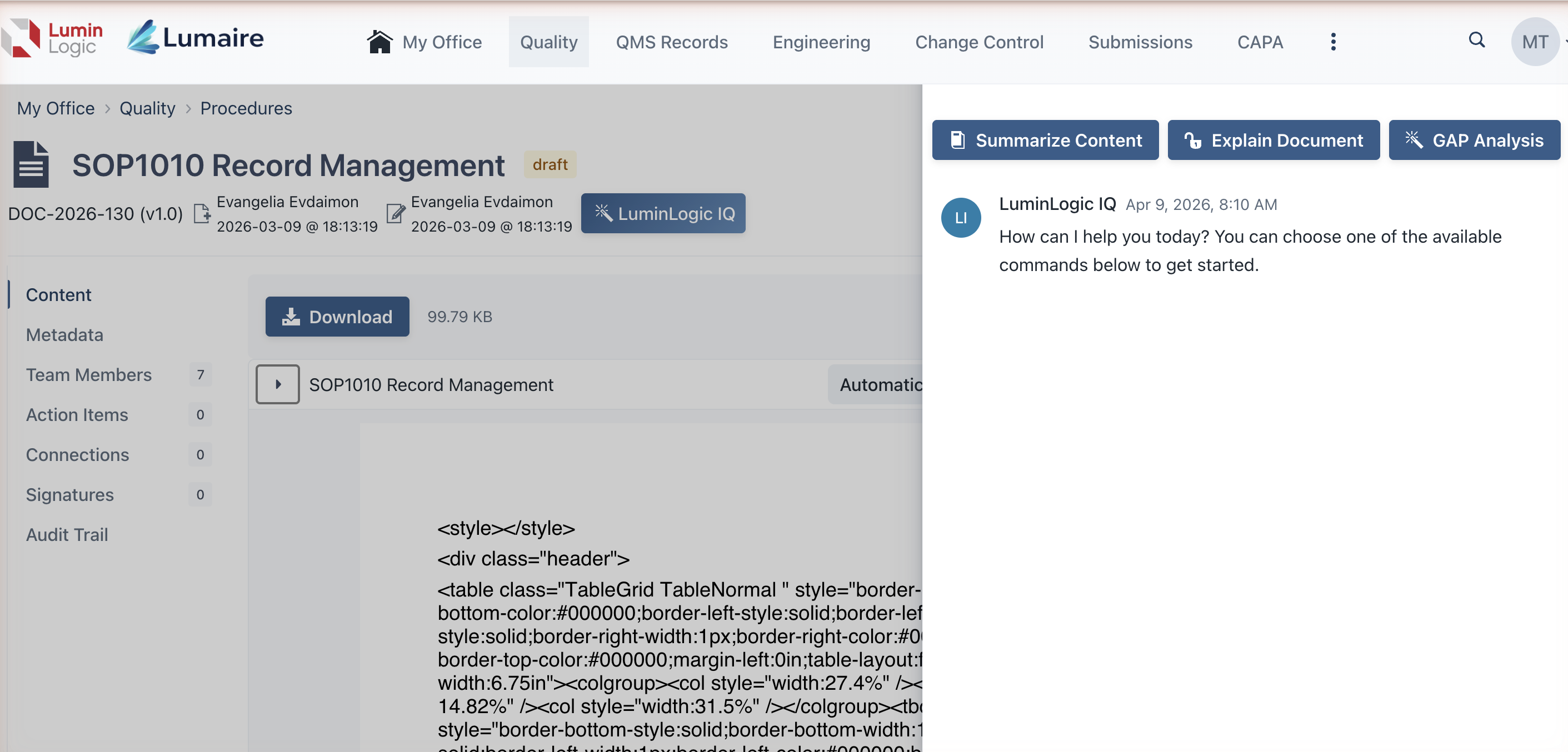 LuminLogic IQ helps teams work faster by providing AI assistance directly within the platform.