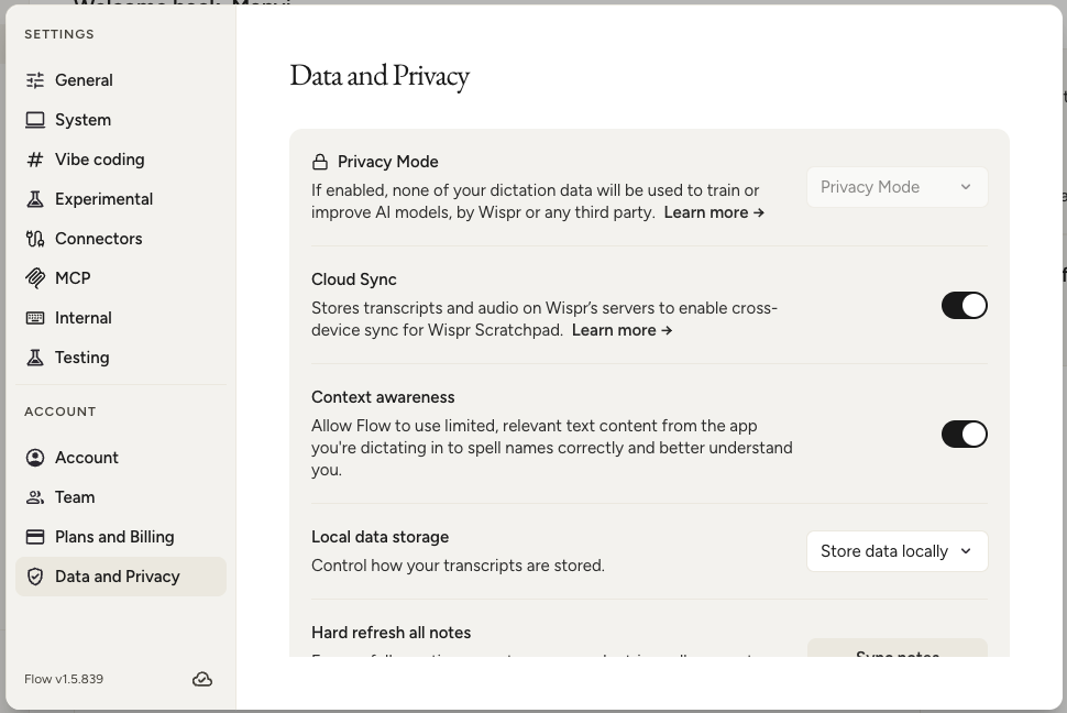 Data & Privacy settings on desktop Data & Privacy settings on desktop