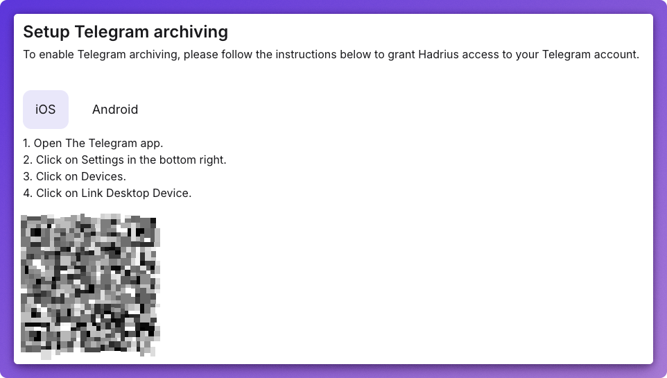 image.png Telegram connection instructions on Hadrius