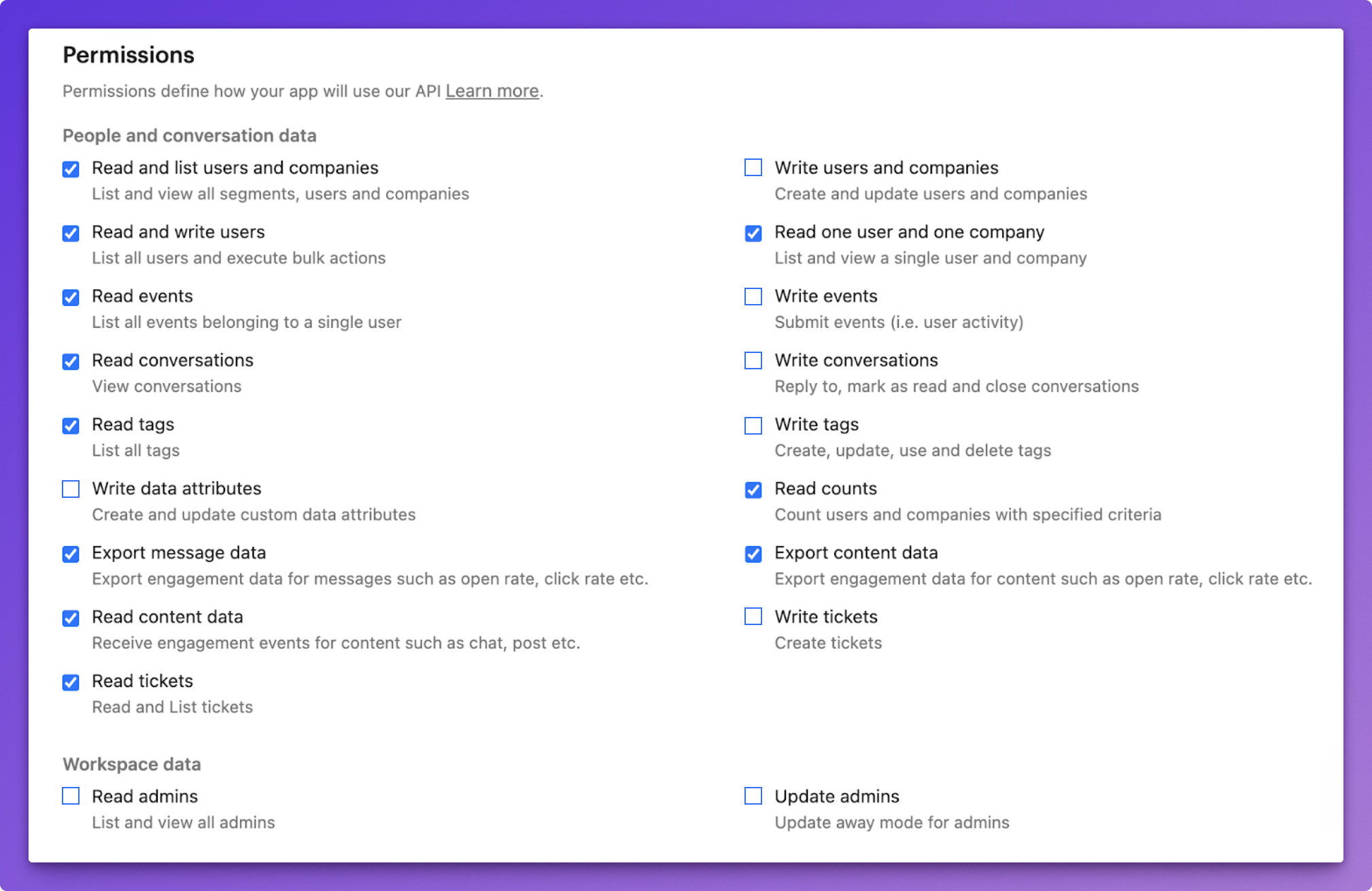 image.png Permission screen on Intercom showing the read-only permissions selected