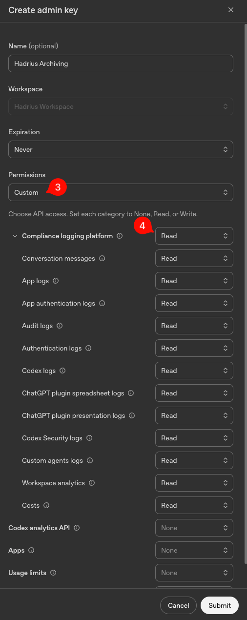 image.png ChatGPT admin panel showing custom permission selections