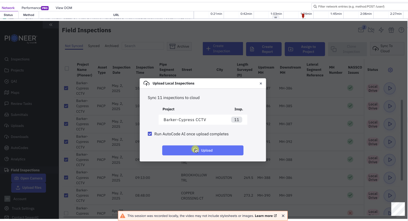 Upload dialog showing AutoCode checkbox option