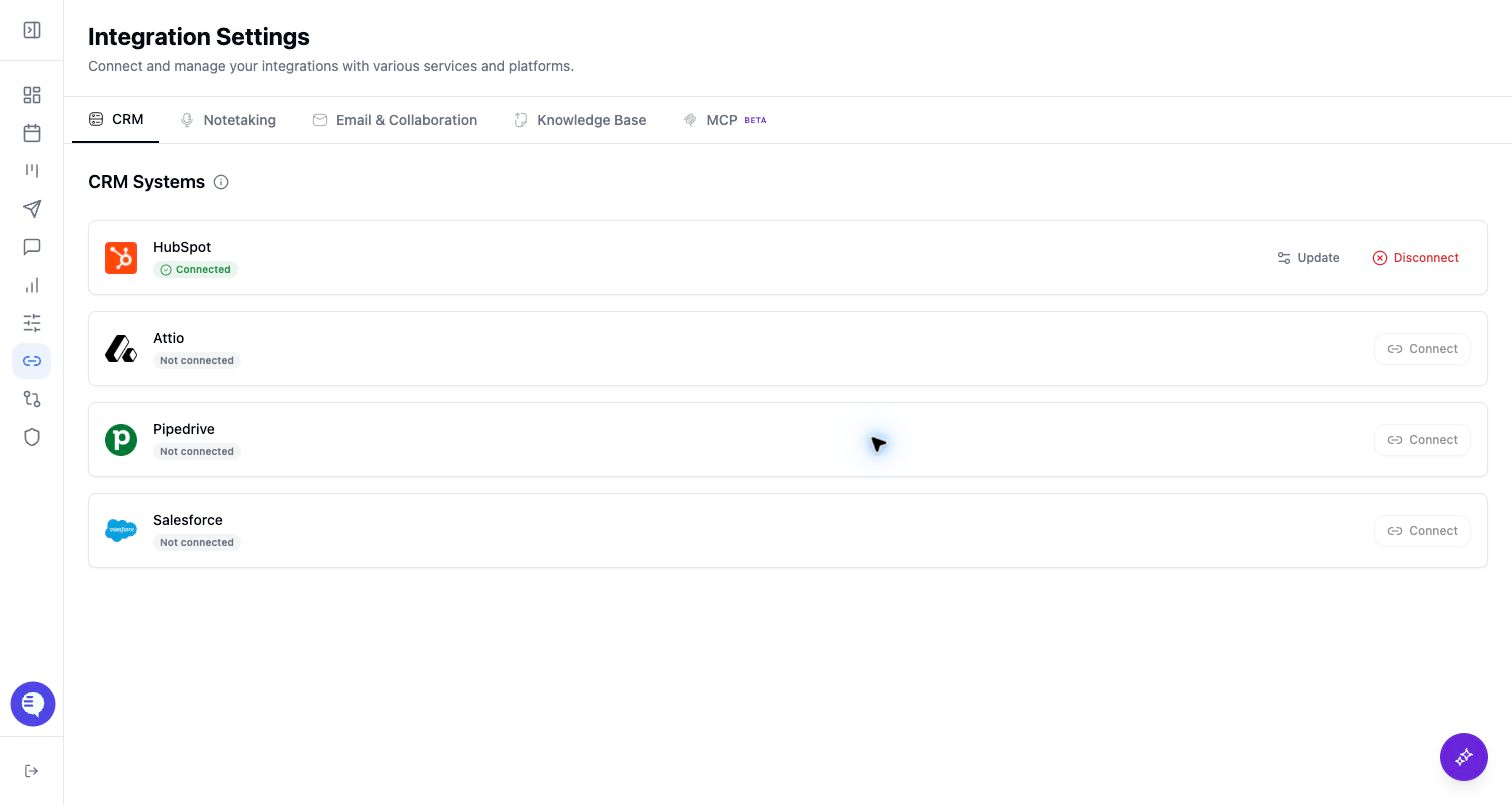 Product screenshot showing connected sources, reconnect states, and setup tabs.