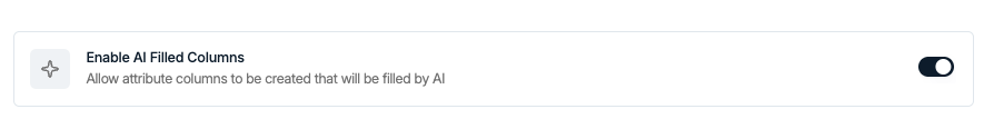 Software settings panel showing Enable AI Filled Columns toggle