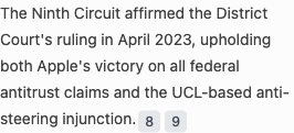 A passage in an Apple v Epic draft ends with numbered citations.