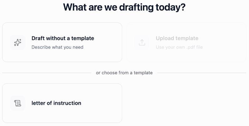Drafting choices include an existing template and Draft without a template.