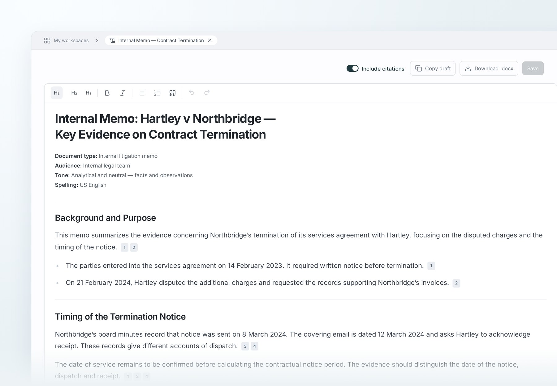 Document draft showing text and inline source citations