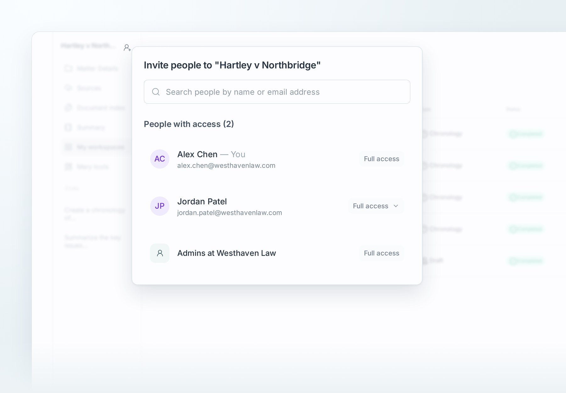 Matter access panel showing existing members and sharing controls
