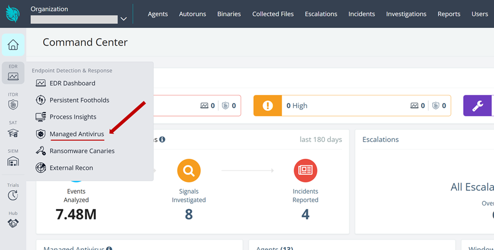 Navigate to Managed Antivirus in the Huntress portal.