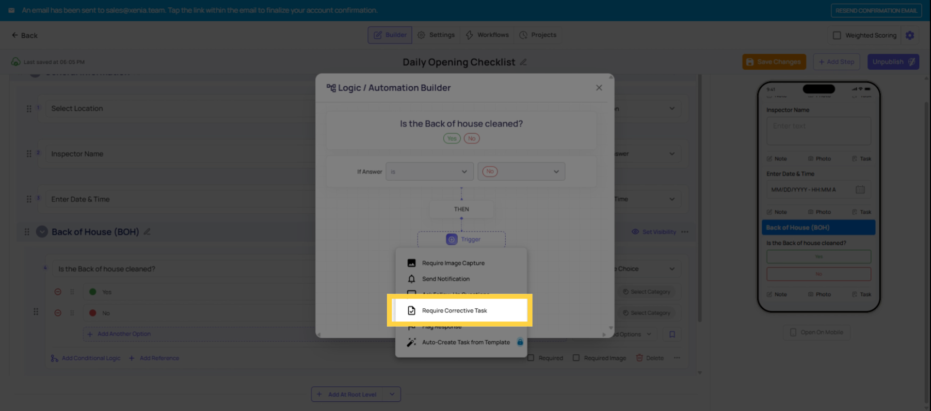 Require Corrective Task Action