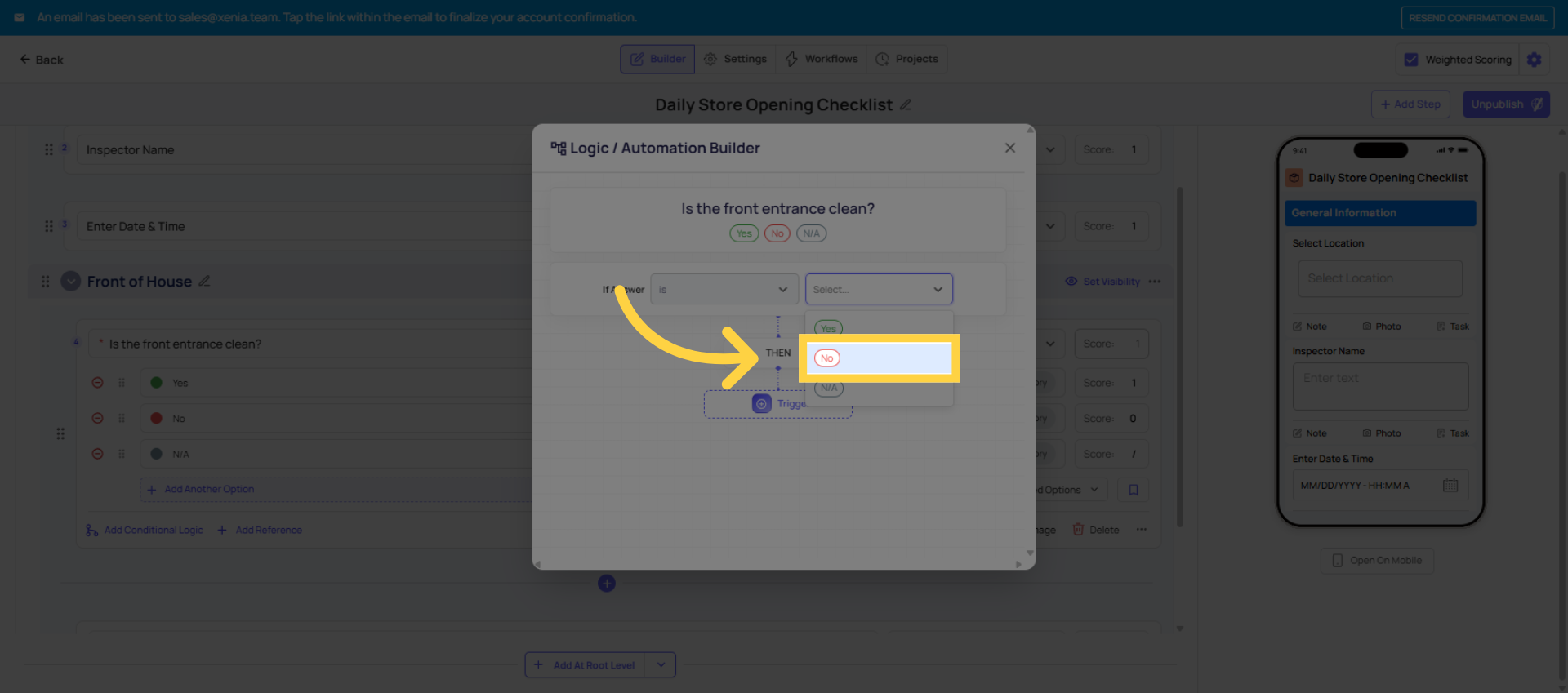Click No Option