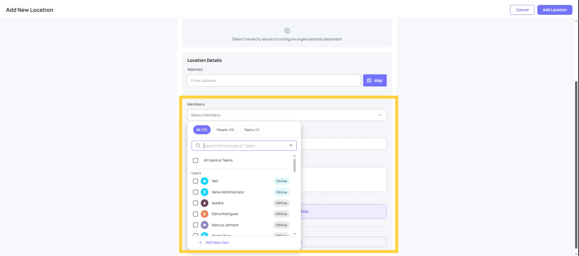 Add Users/Members via Adding New Location