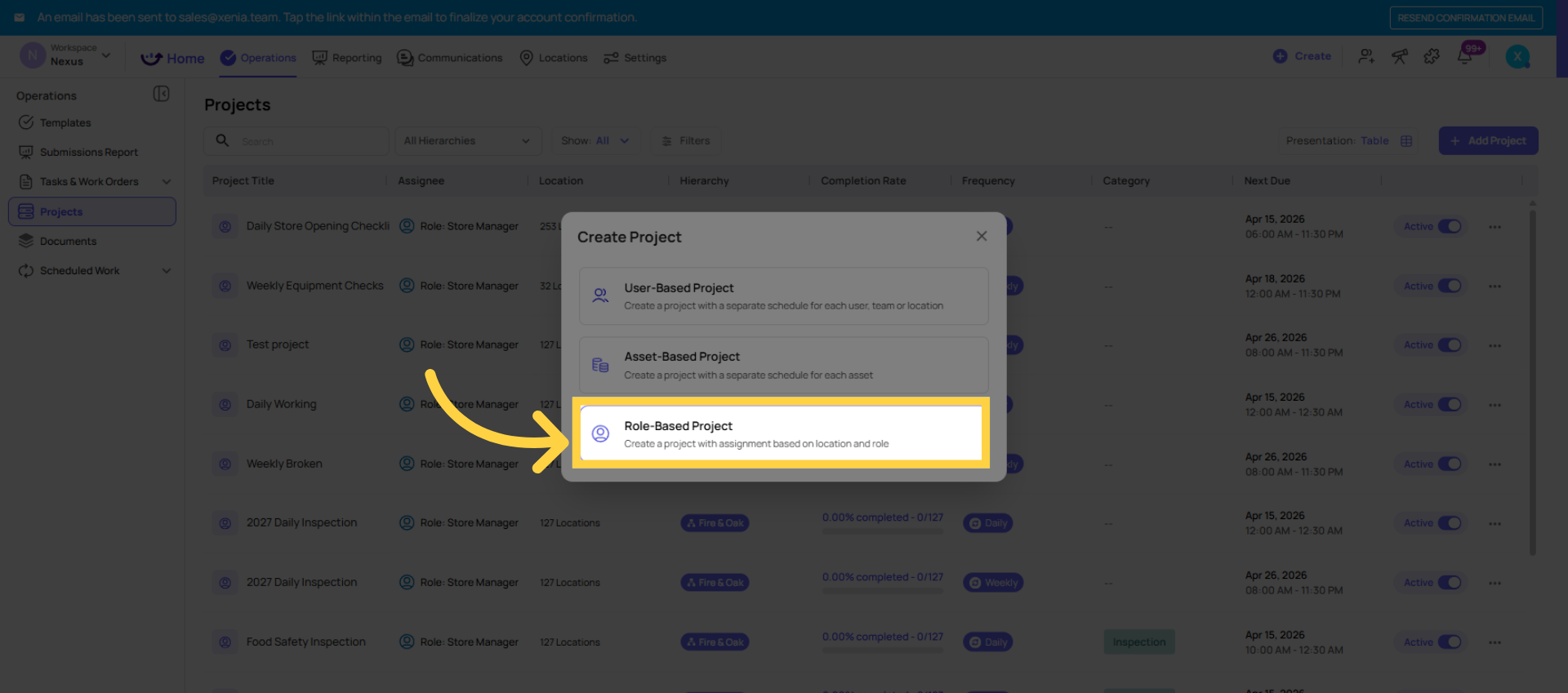 Select a role-based project.