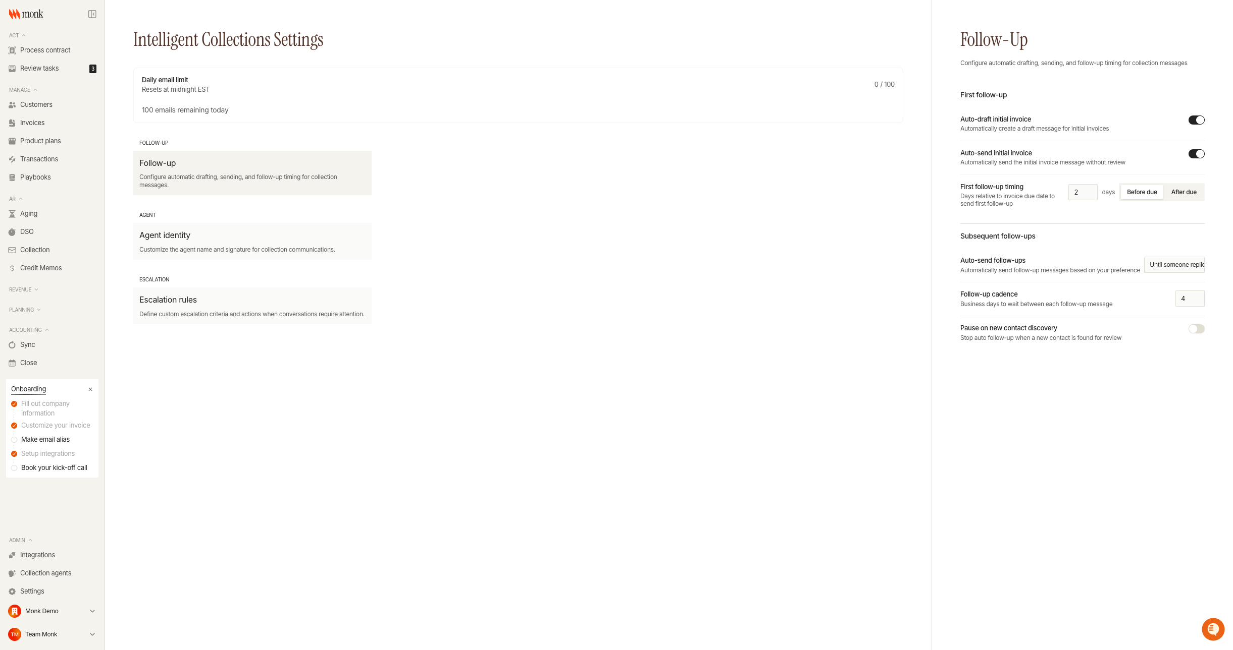 Follow-up settings tab