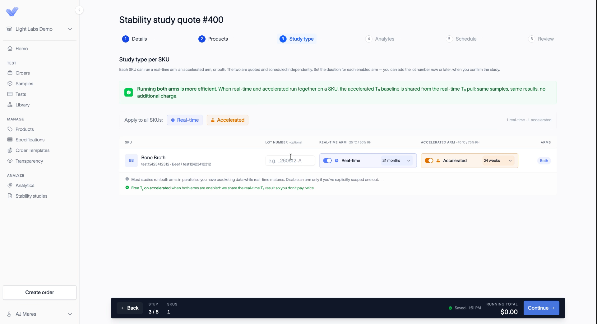 Study type with both the real-time (24 months) and accelerated (24 weeks) arms turned on.