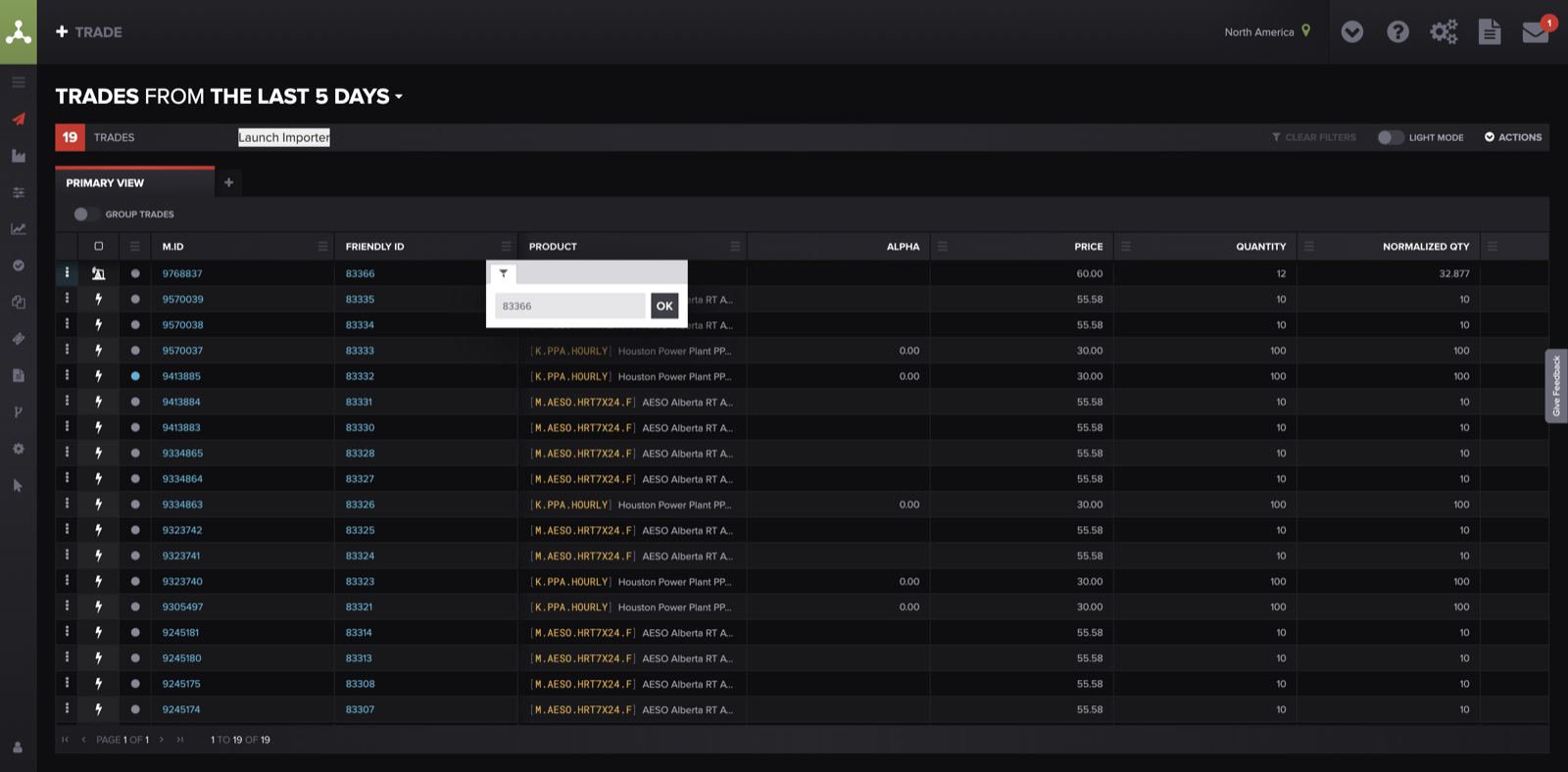 Filter the Trades screen by a trade identifier (M.ID or Friendly ID) to capture the exact result — or confirm the trade's absence — for your support ticket.