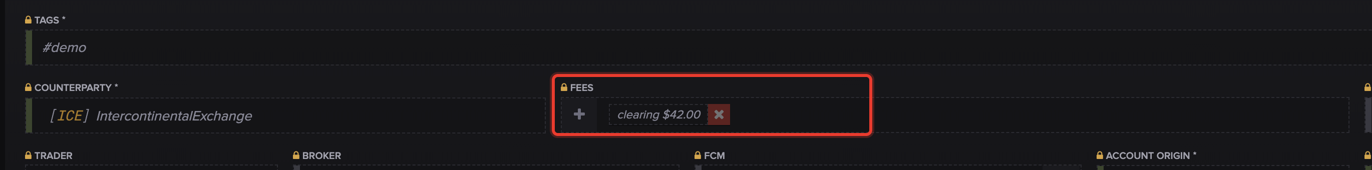 For an allocation-sourced trade that arrived without fees, add the exchange, Clearer, and broker fees on the trade yourself.