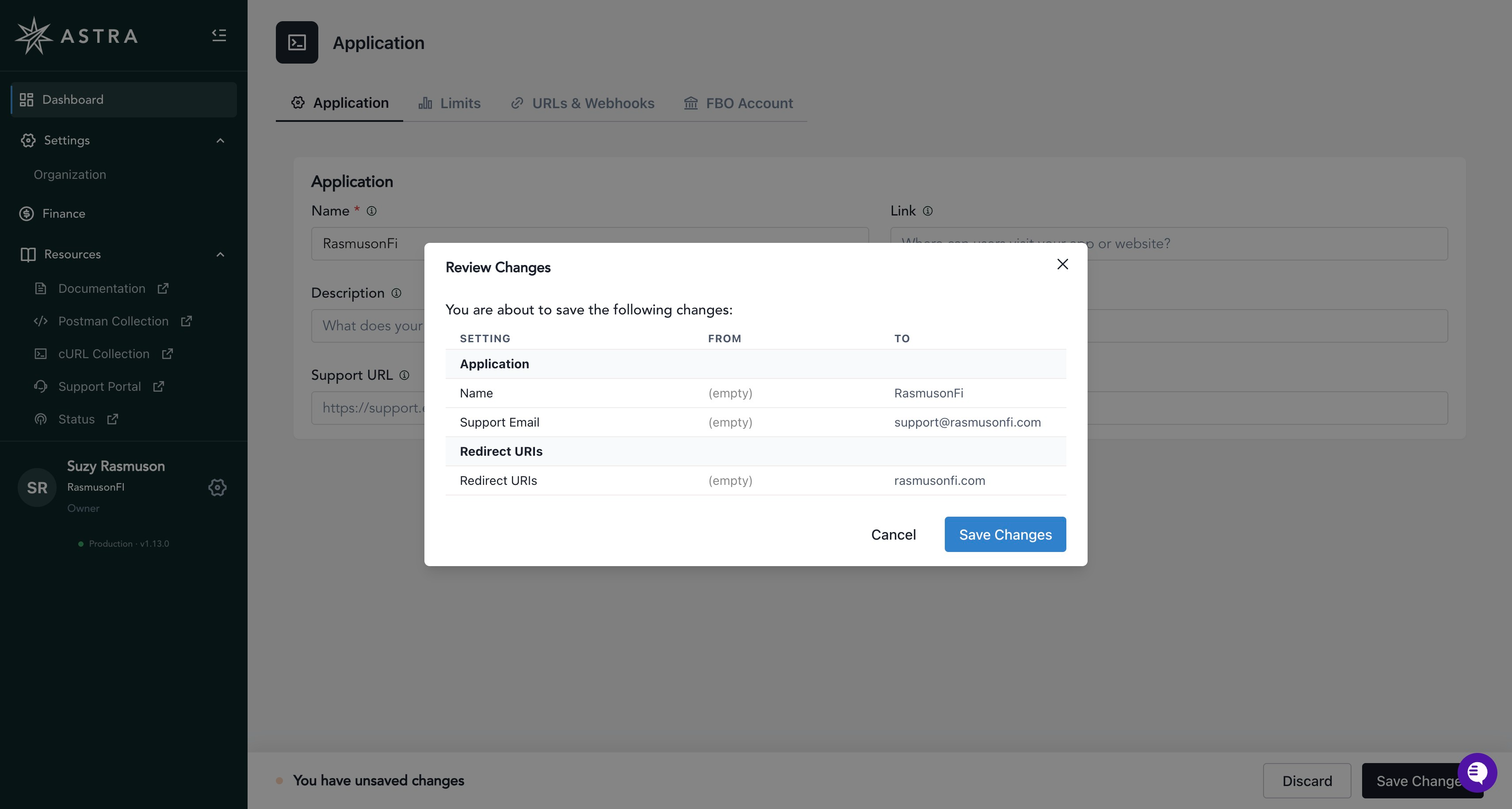 Review Changes Pop up in Software Application Dashboard.png Review Changes Pop up in Software Application Dashboard.png