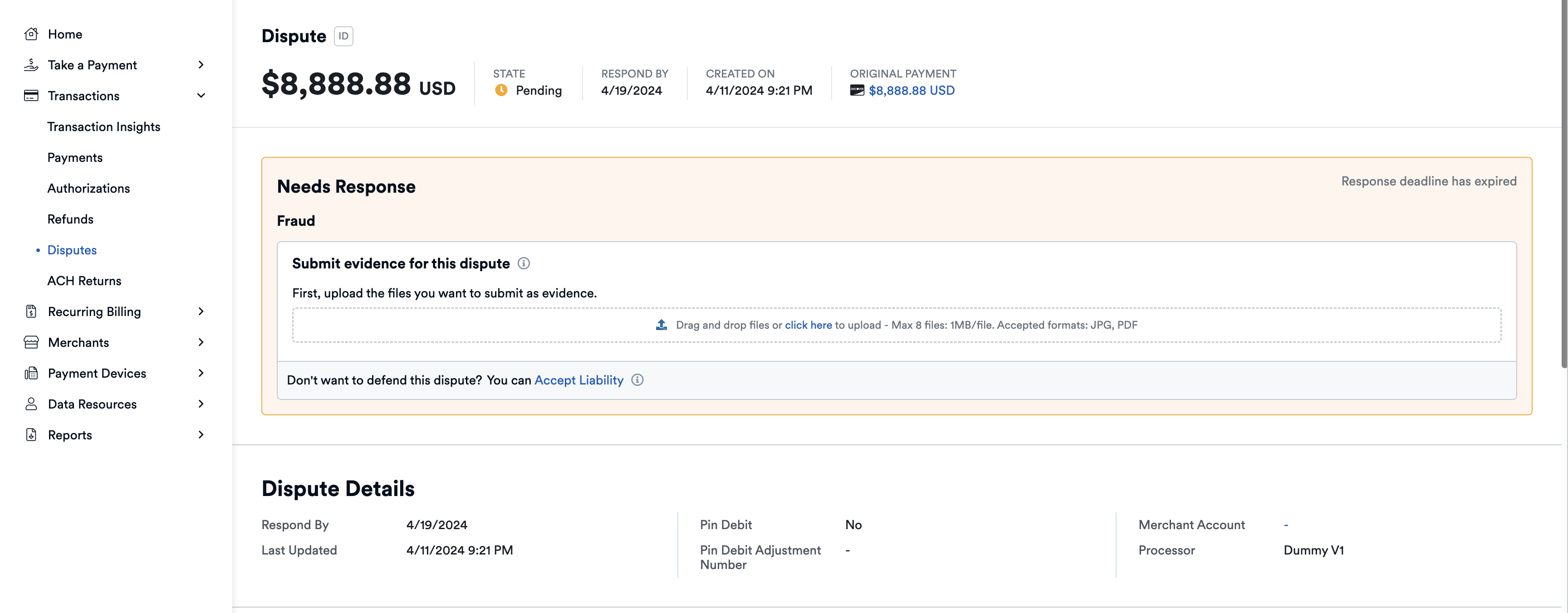Navigate to Transactions > Disputes to view Disputes