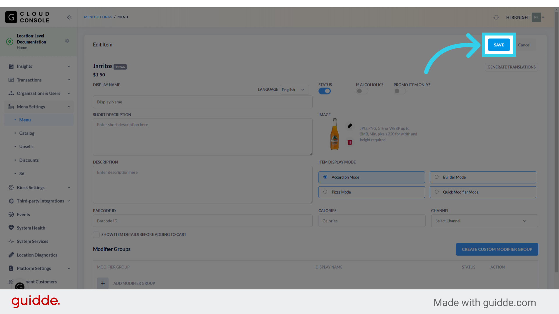 Click 'Save' to apply your changes