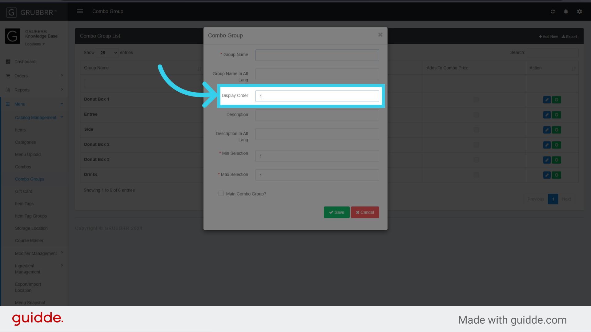 Assign the combo group a display order