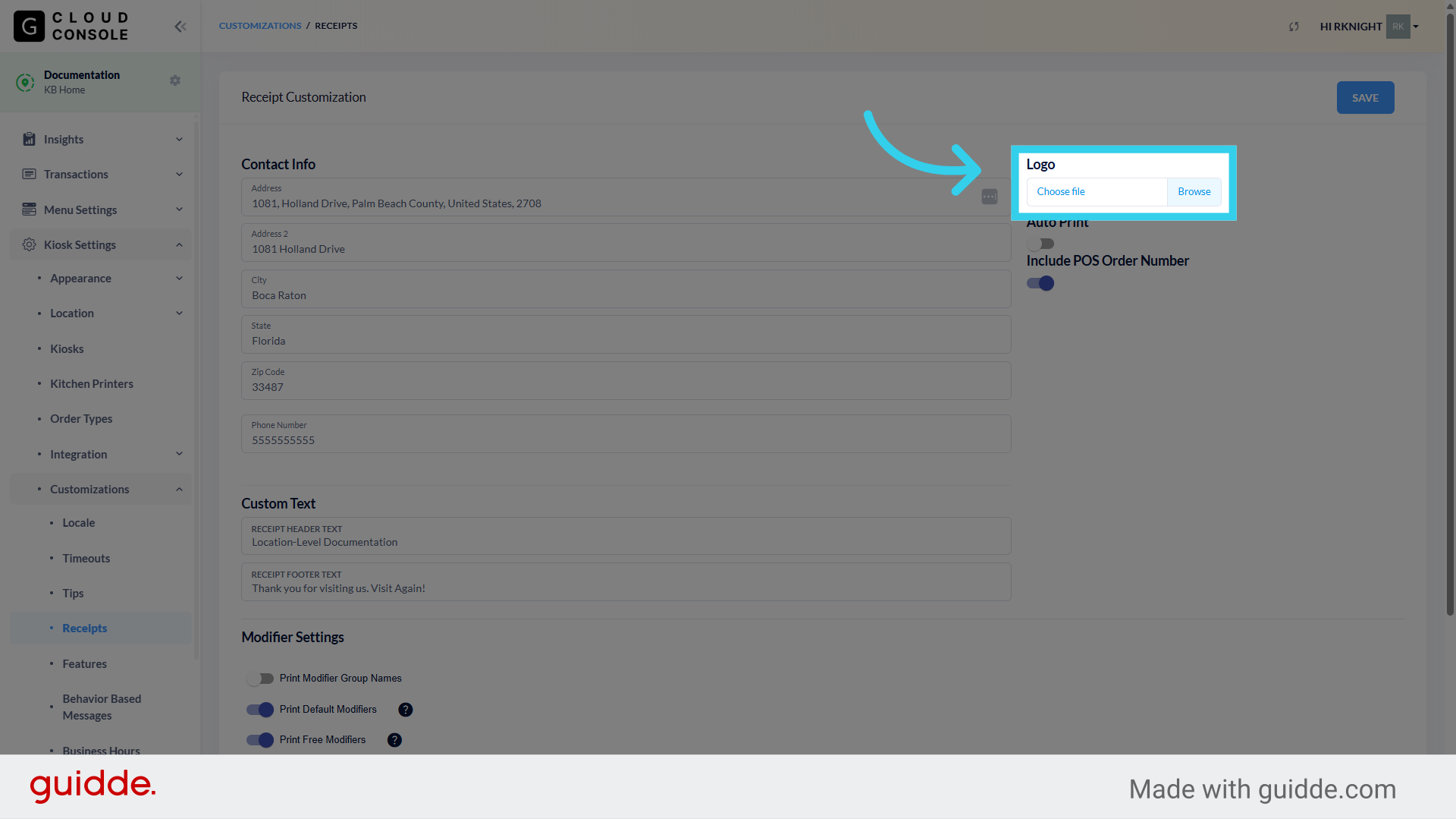 You can click here to upload a specific version of your logo that will be added to Kiosk receipts
