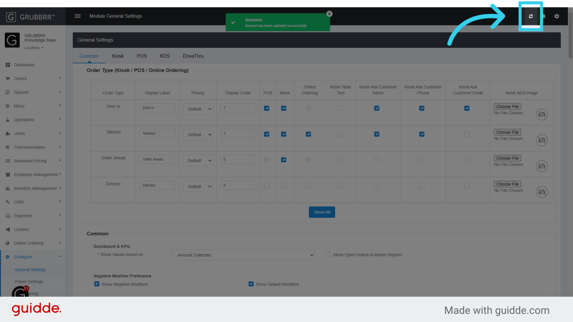 Remember to sync any changes to your Kiosk!