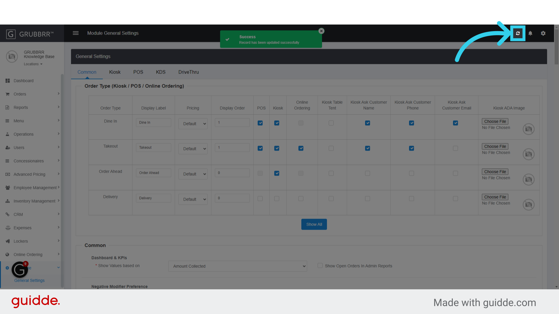 Click 'Sync' to push changes to your Kiosk