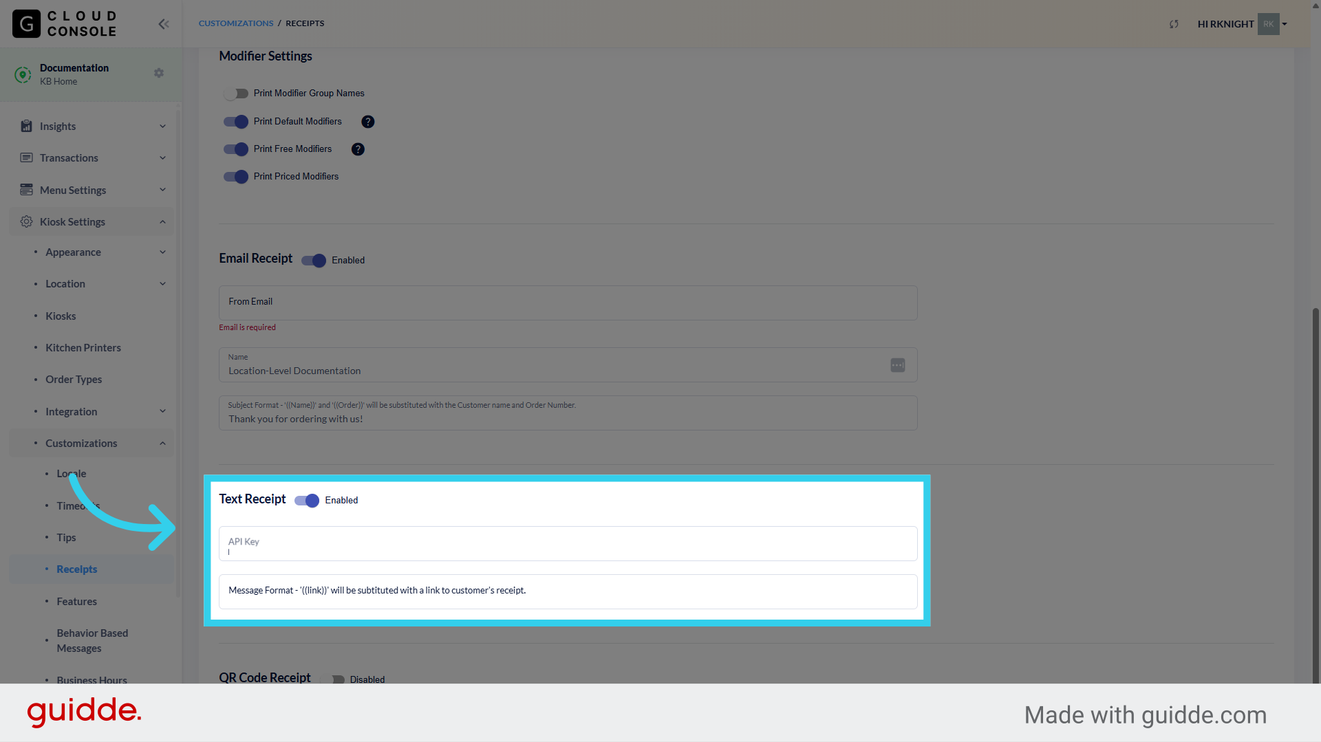 SMS/Text Receipts are powered by GRUBBRR's Console platform, and you will need to subscribe to an additional program before they can be enabled.