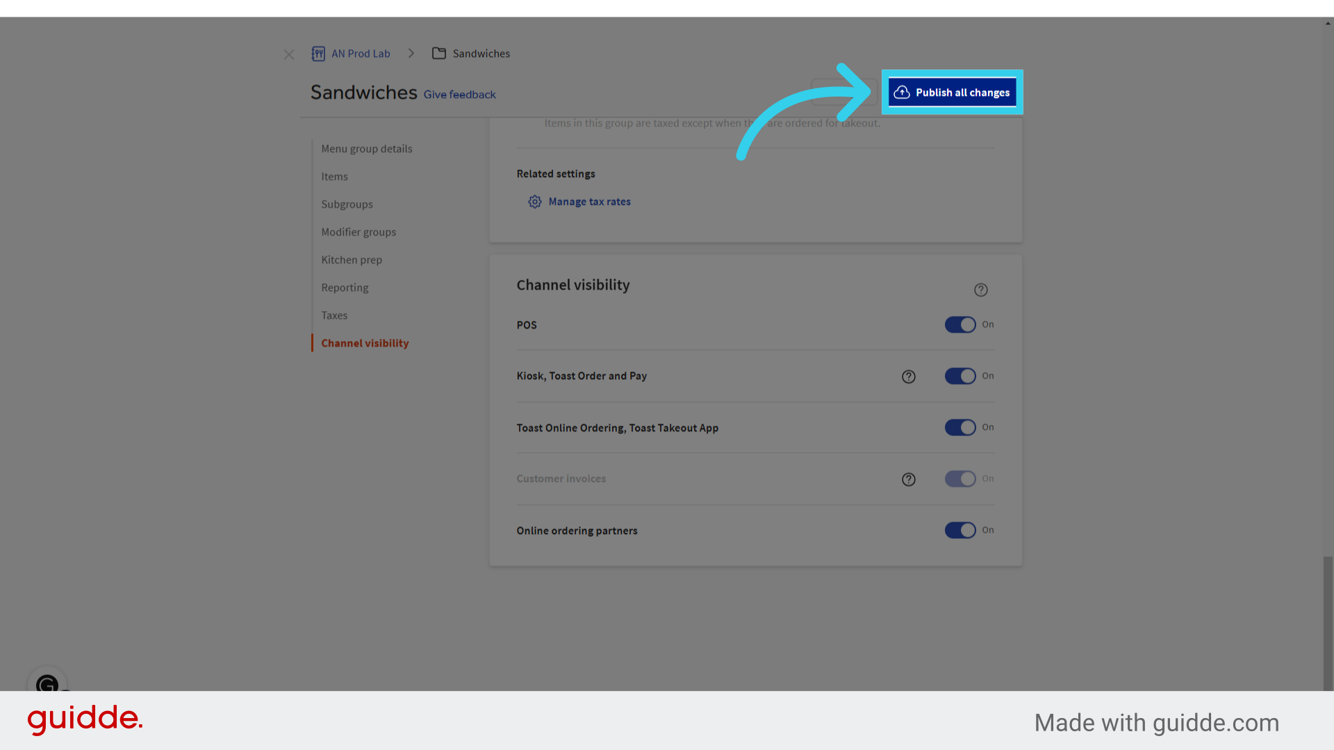 Click 'Publish all changes'