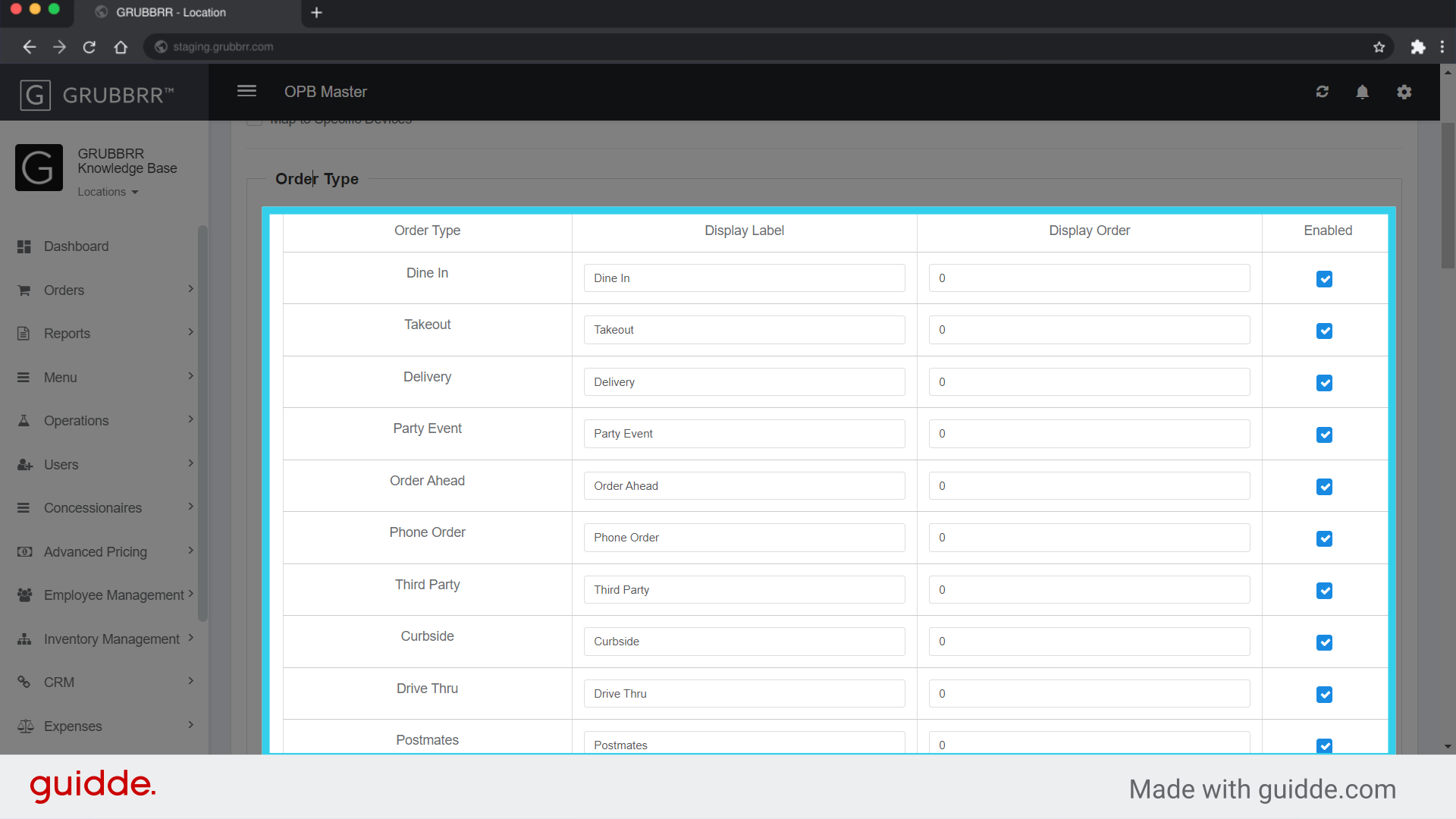 You can limit which types of orders the OPB displays here