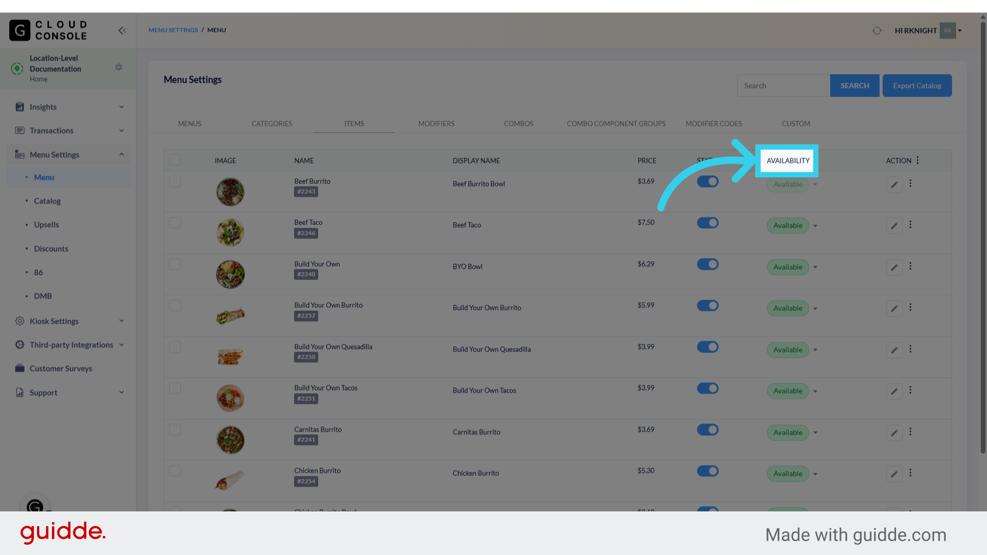We can use the 'Availability' column to manually mark items as Available or Sold Out from this screen