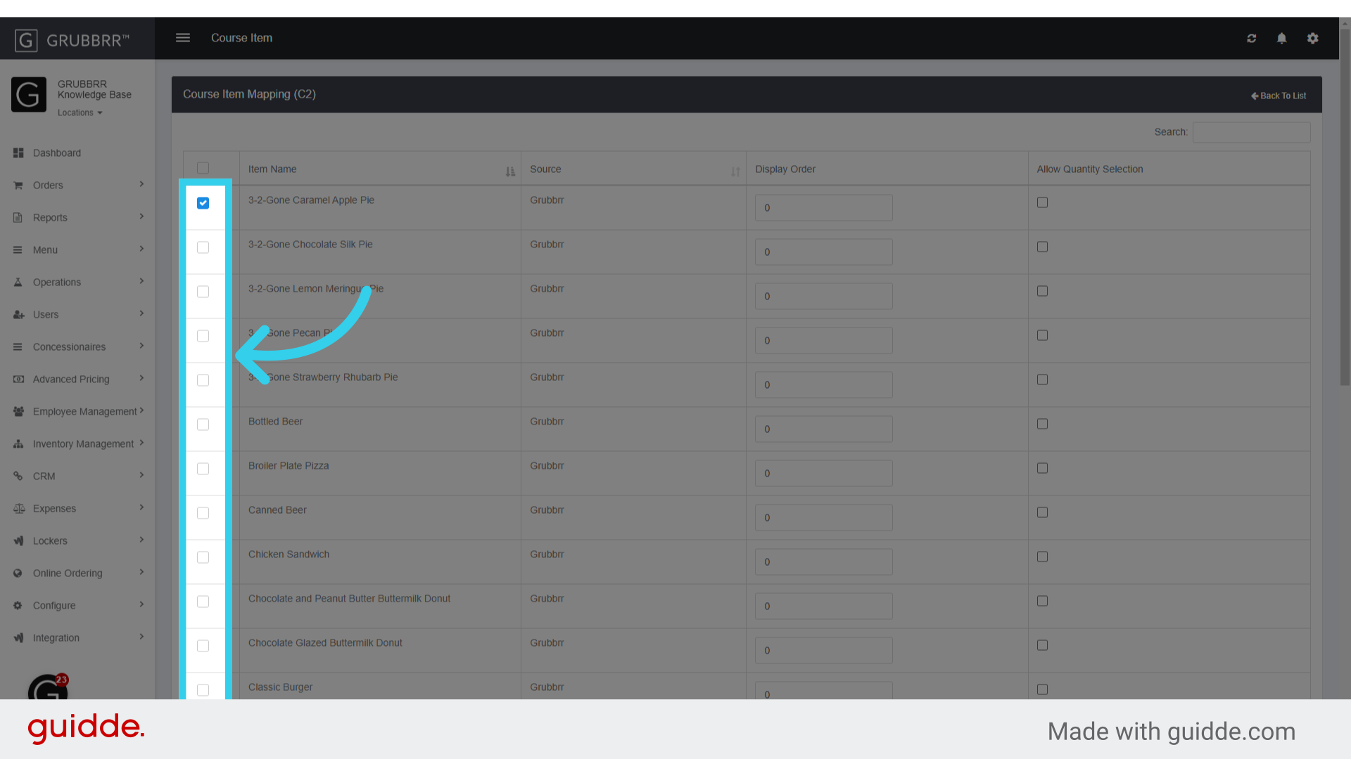 Use this toggle to add your desired item(s) to this course