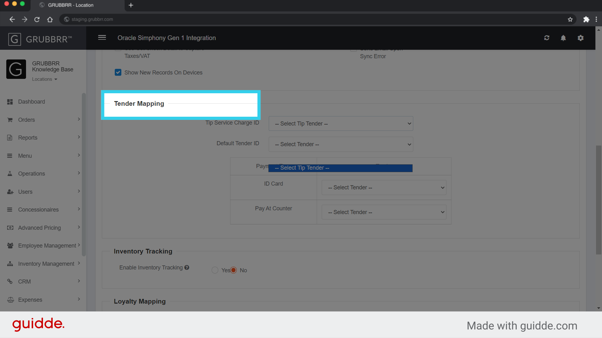 Don't make any changes to Tender Mapping at this time