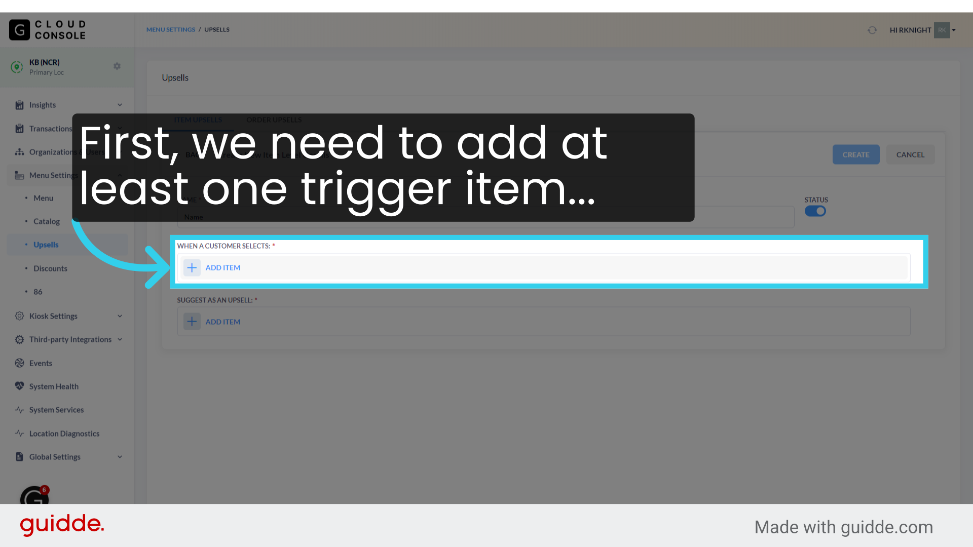 First, we need to add at least one trigger item...