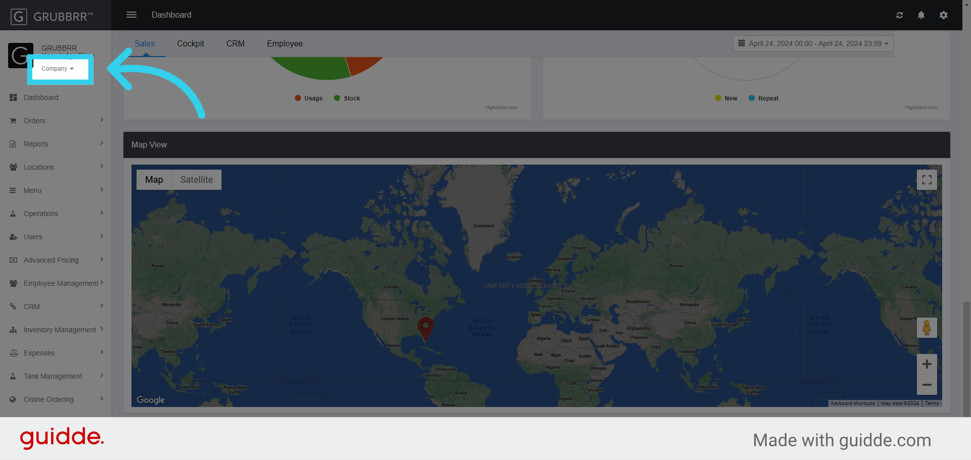Navigate to a Location-level Dashboard by clicking this dropdown