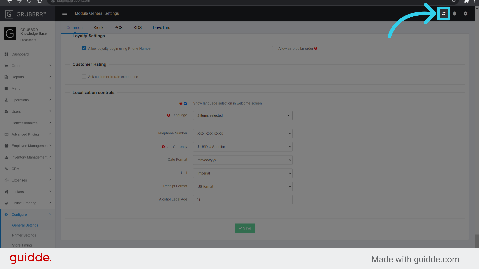 Click 'Sync' to push your changes to the Kiosk