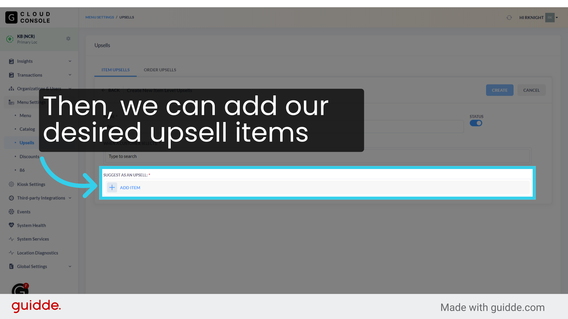 Then, we can add our desired upsell items